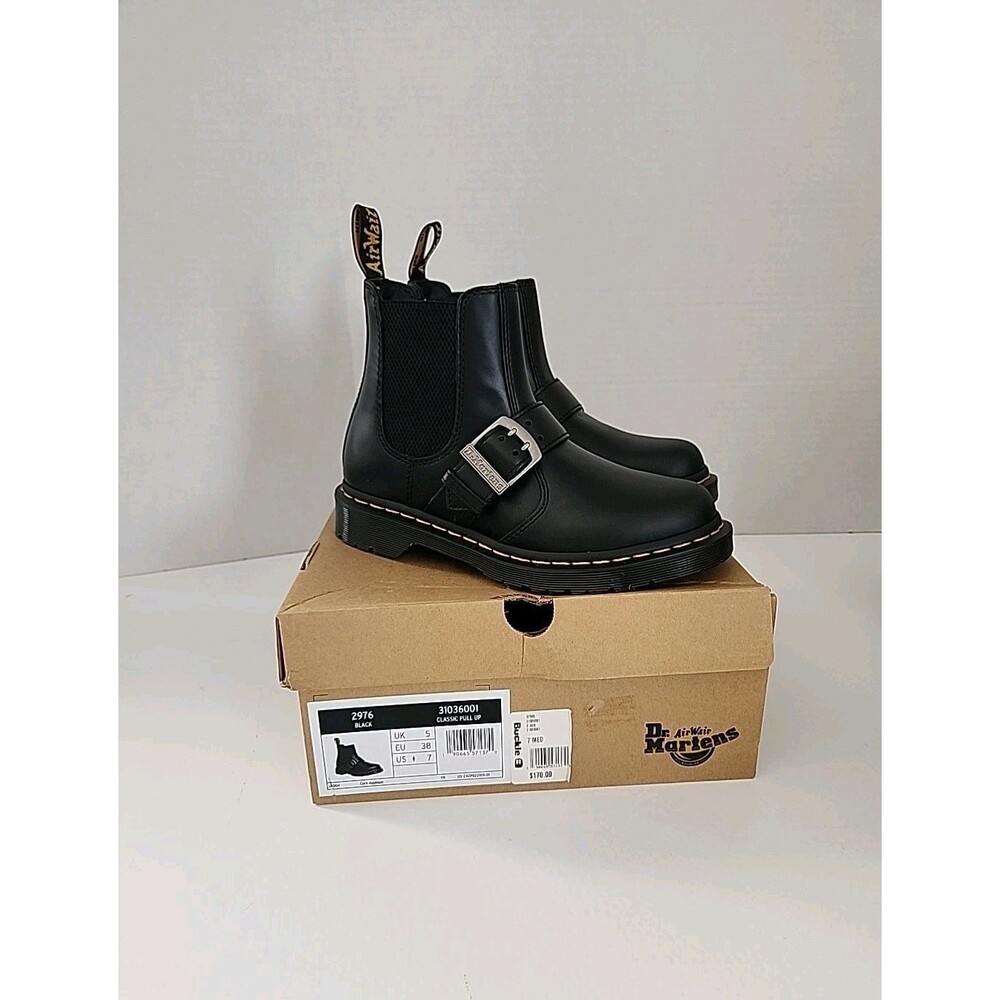 Dr. Martens side gore boots Black leather 2976 Size 7 New With Box